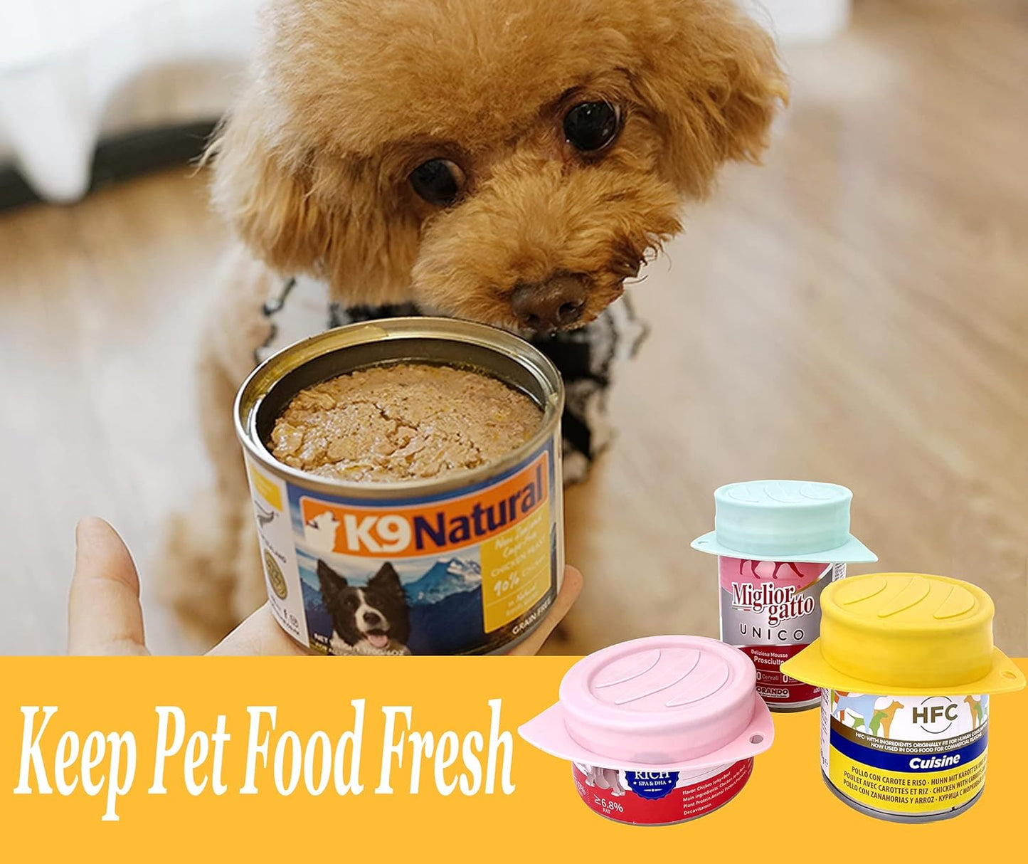 3 Pack Dog Cat Food Can Lids - Silicone Stretch Lids Covers for Pet Food Cans, Reusable Universal Size Fit Medium and Large Size Cans