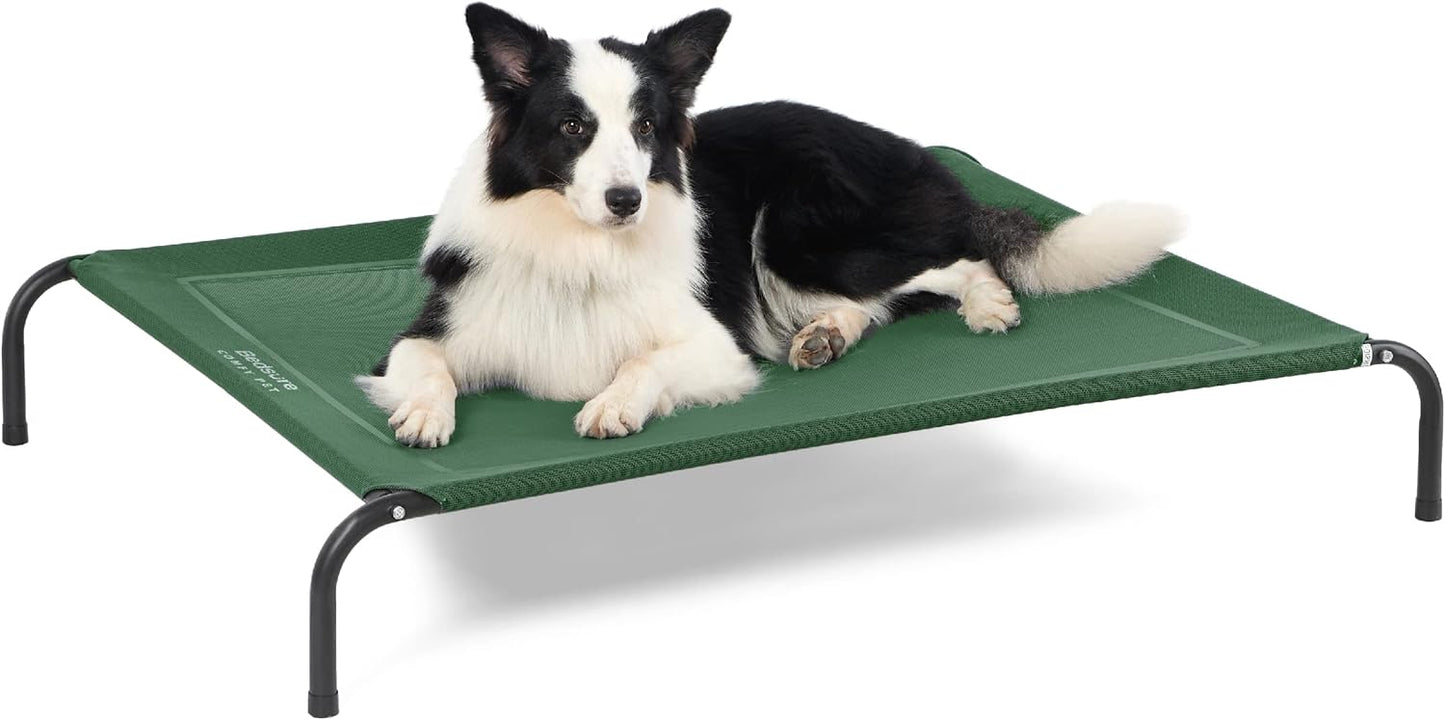 Bedsure Outdoor Elevated Dog Bed Large Sized Dog, Portable Indoor & Outdoor Cooling Raised Cot Pet Hammock Bed with Skid-Resistant Feet, Frame with Breathable Mesh, Green, 49 inches