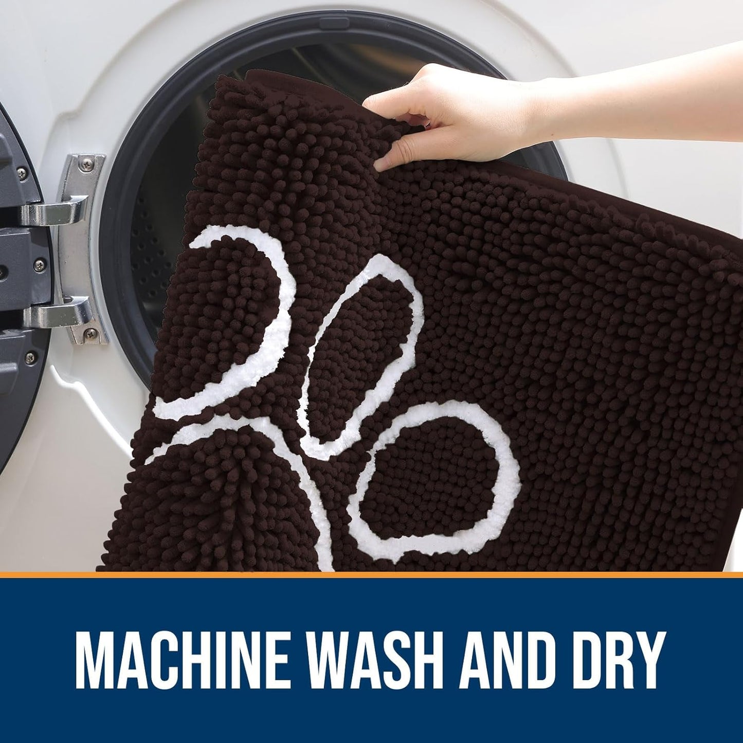 OLANLY Door Mat for Muddy Dog Paws 59x24, Ultra Absorbent Chenille Mud Doormat with Paw Print Design, Non-Slip Washable Doormat for Indoor Entryway, Quick-Dry Pet Bed Mats for Dirty Dogs, Brown