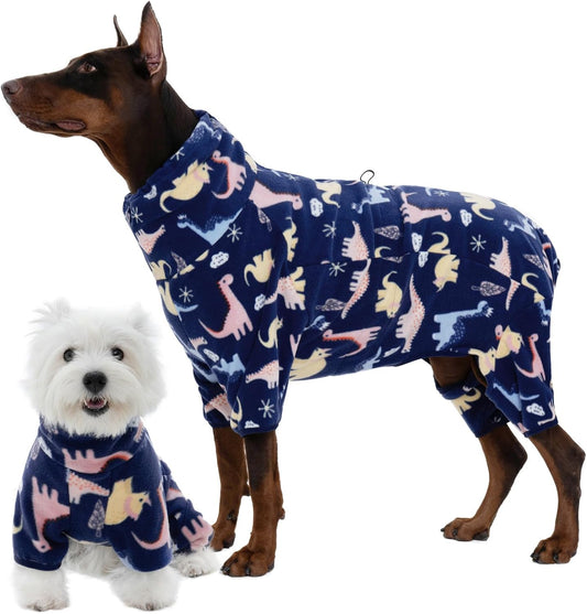 ROZKITCH Large Dog Pajamas Soft Fleece Pullover Pajamas, Pet Windproof Warm Cold Weather Jacket Vest with Reflective Zipper, Jumpsuit Apparel Outfit Clothes for Large Dog Dinosaur XL