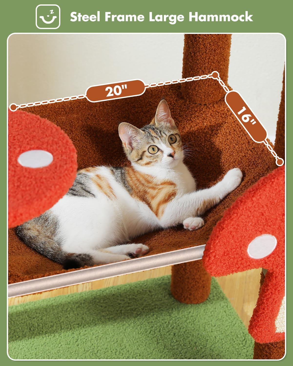 Mushroom Cat Tree Tower with Removable Scratcher, Large Hammock, Condo, Perch, 3 Sisal Posts – Multi-Level Cat Tree for Indoor Cats, Cute Cat Tower for Small Space Homes