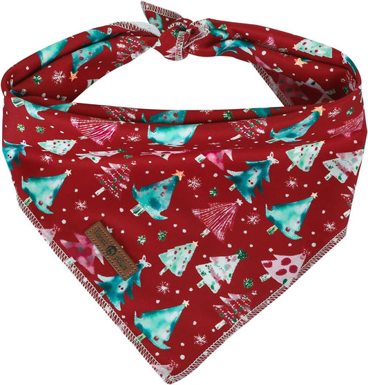 lionet paws Christmas Dog Bandana,Christmas Tree Fabric Dogs Kerchief for Small Medium Dogs,Dog Cotton Red Triangle Bibs Scarf for Girl Boy