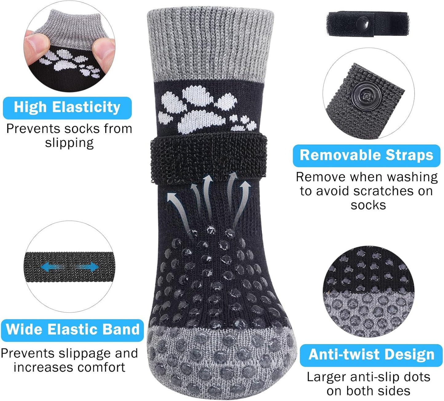 SCENEREAL Anti Slip Dog Sock to Prevent Licking Paws for Hardwood Floors, Boots & Paw Protector Shoes for Hot/Cold Pavement with Grippers, Double Sides Grips for Small Medium Large Senior Dogs, L