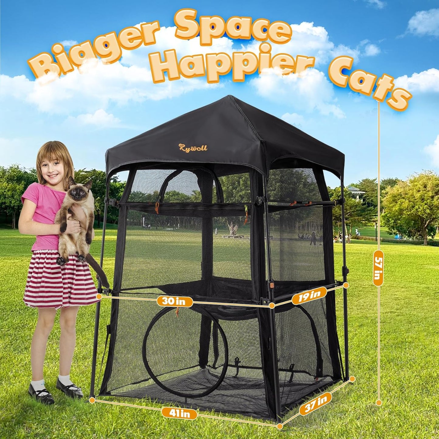 Extra Large Catio Outdoor Cat Enclosure, Rywell 3-Tier Spacious Outdoor Cat Tent, Weatherproof&Sunproof with 5 Windows, Foldable Cat Enclosure for Patio, Camping, Indoor(Includes Carry Bag)