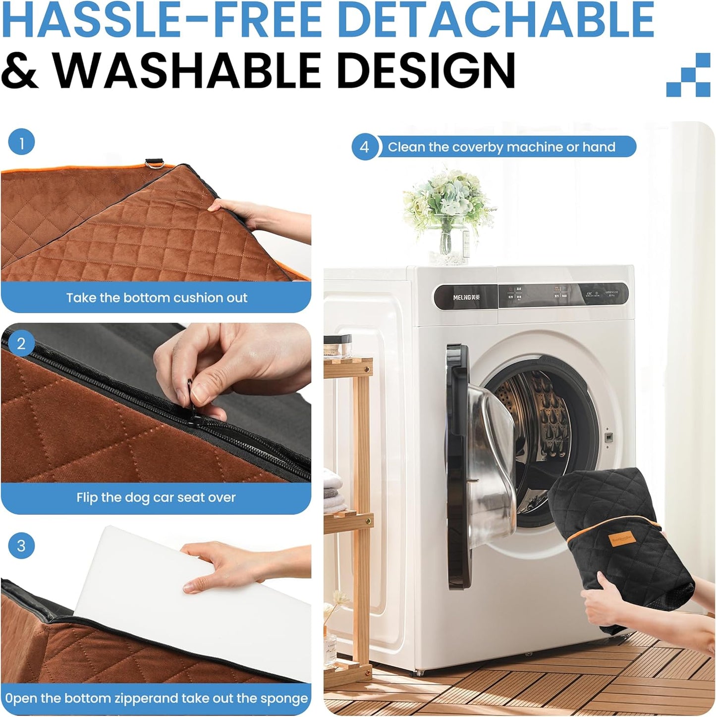 Dog Car Seat for Medium Dogs - Pet Car Seat with 2 Safety Straps & Waterproof Padding, Portable Pet Carrier for Cars, Trucks & SUVs, Comfortable Booster Bed for Pets Up to 55lbs (Black/Coffee)