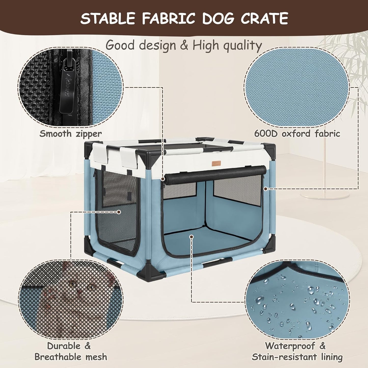 Dog Crate - Soft Pet Kennel for Dogs/Cats, 3-Door Breathable Travel Cage with Mesh Window, Portable Dog Kennel for Indoor & Outdoor, Blue-L