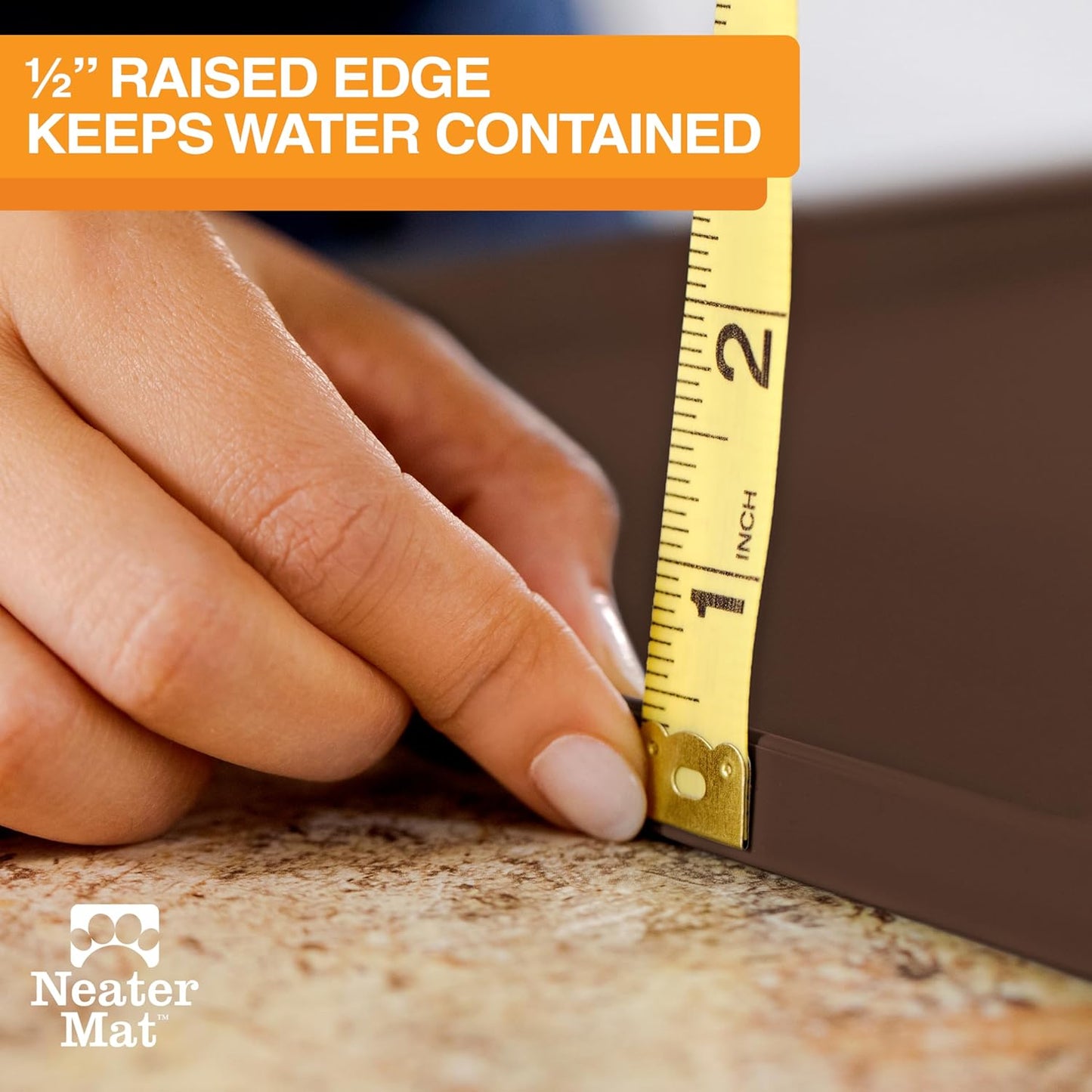 Neater Pet Brands Neater Mat Pet Mats for Food and Water, Cat & Dog Bowl Mat Waterproof Silicone, Feeding Tray, Dog Food Mats for Floors, Placemat w/Raised Edge for Under Bowls, 24" x 16", Brown