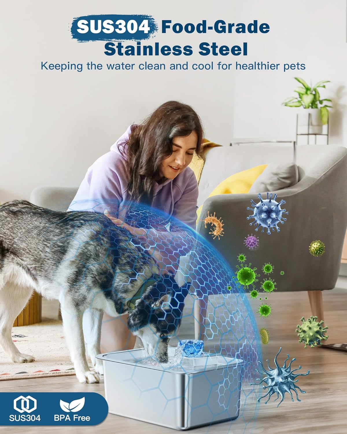 Large Dog Water Fountain Stainless Steel,3 Gallon Extra Big Pet Water Fountain for Large Dogs with 4 Filters,Automatic Dog Water Bowl Dispenser Drinking Fountains,Easy to Clean,Quiet Pump