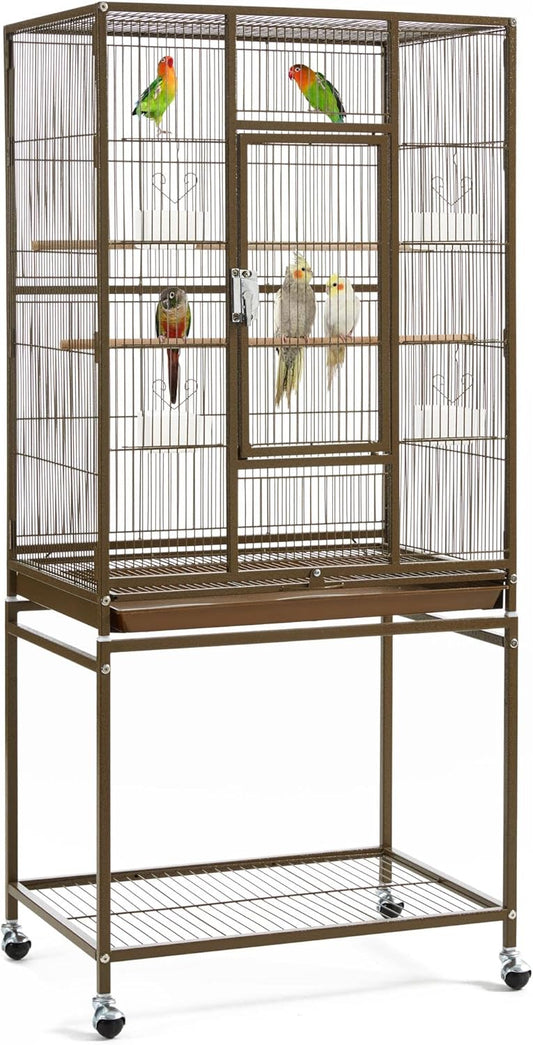 Yaheetech Wrought Iron Standing Large Parrot Parakeet Flight Bird Cage with Stand for Small Parrot Cockatiel Sun Parakeet Green Cheek Conure Lovebird Budgie Finch Canary, Palmer Green
