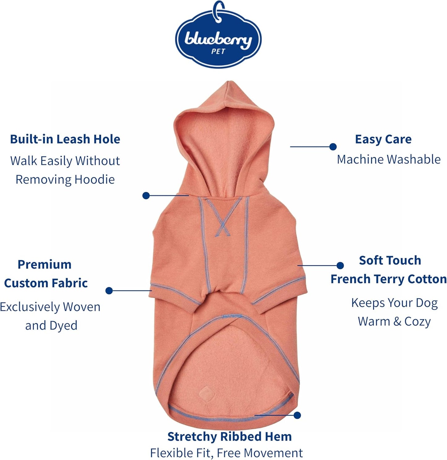 Blueberry Pet Dog Hoodie – 20″ Cotton‑Blend Mid‑Weight Sweatshirt with Hood, Award‑Winning Small‑Dog Jacket, Machine‑Washable