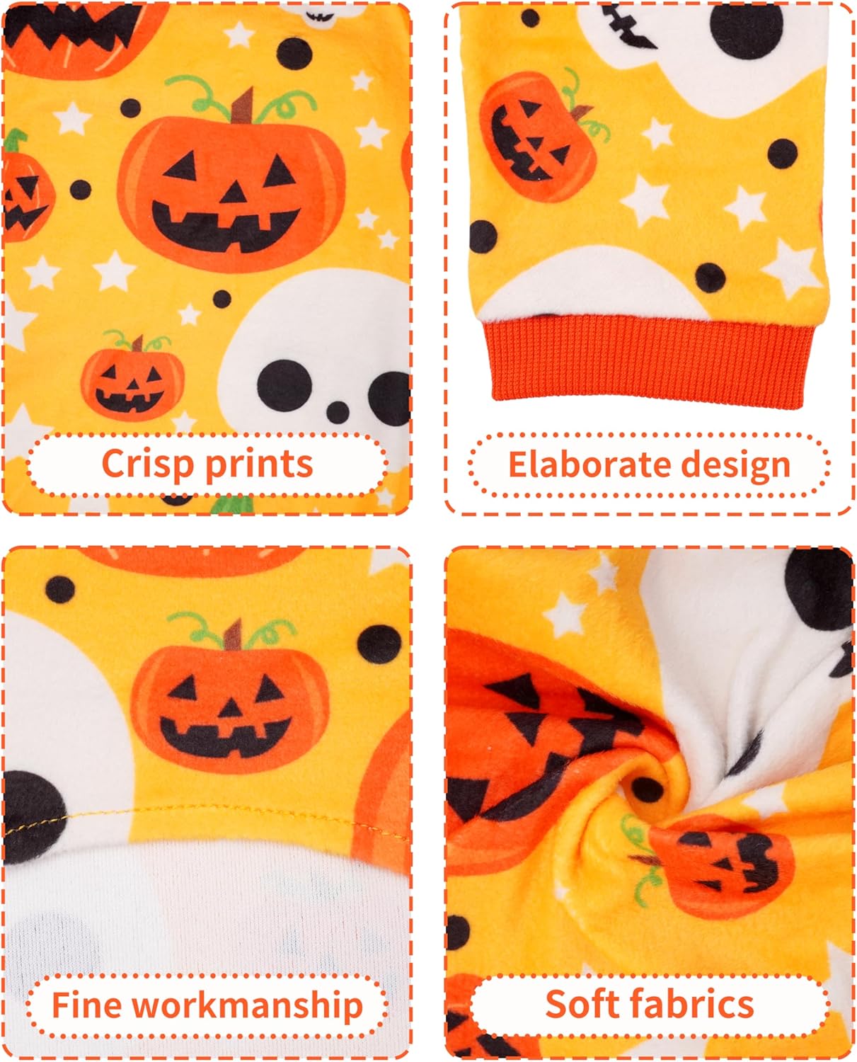 PET SHOW 4 Pack Halloween Small Dog Pajamas for Medium Dogs Onesie Pumpkin Ghost Soft Fleece Stretchy Jumpsuit Costume Boy Girl Pets PJs with Sleeve Clothes(L)