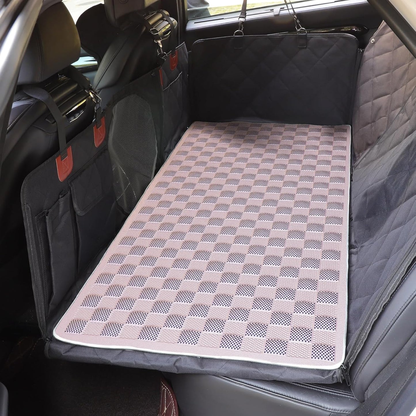 Non-Slip Pet Bed Mat for Back Seat Extender, Hair Resistant Dog Blanket for Hard Bottom Dog Car Seat Cover, Anti Slip Pet Linner Backseat Cover Blue/Plaid