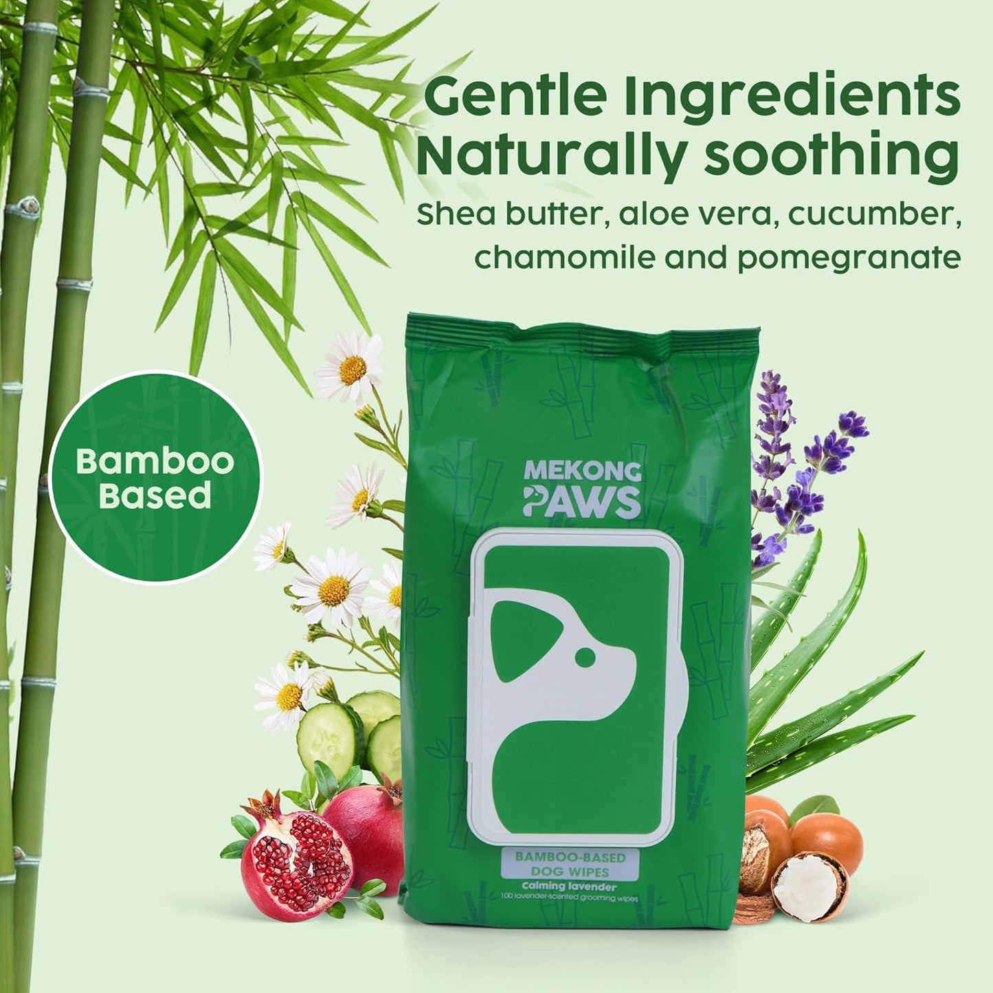 Pet Grooming Wipes - Natural & Organic Bamboo Base - Calming Lavender Scented - Freshening Dog Cat Wipe - Gentle on Sensitive Skin - Thick & Durable for Paws, Coat & Bum - 100 Count