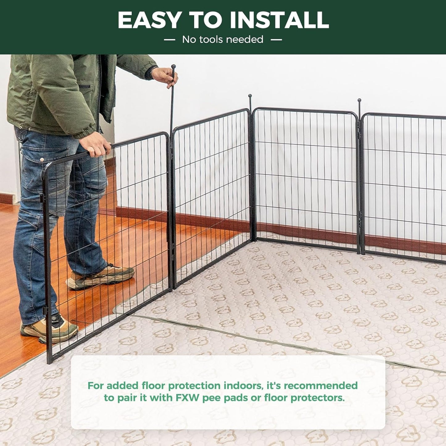 FXW Rollick Unleashed Dog Playpen for Indoor, Yard, RV Camping, 40 inch 48 Panels for Medium and Large Dogs, Black│Patented