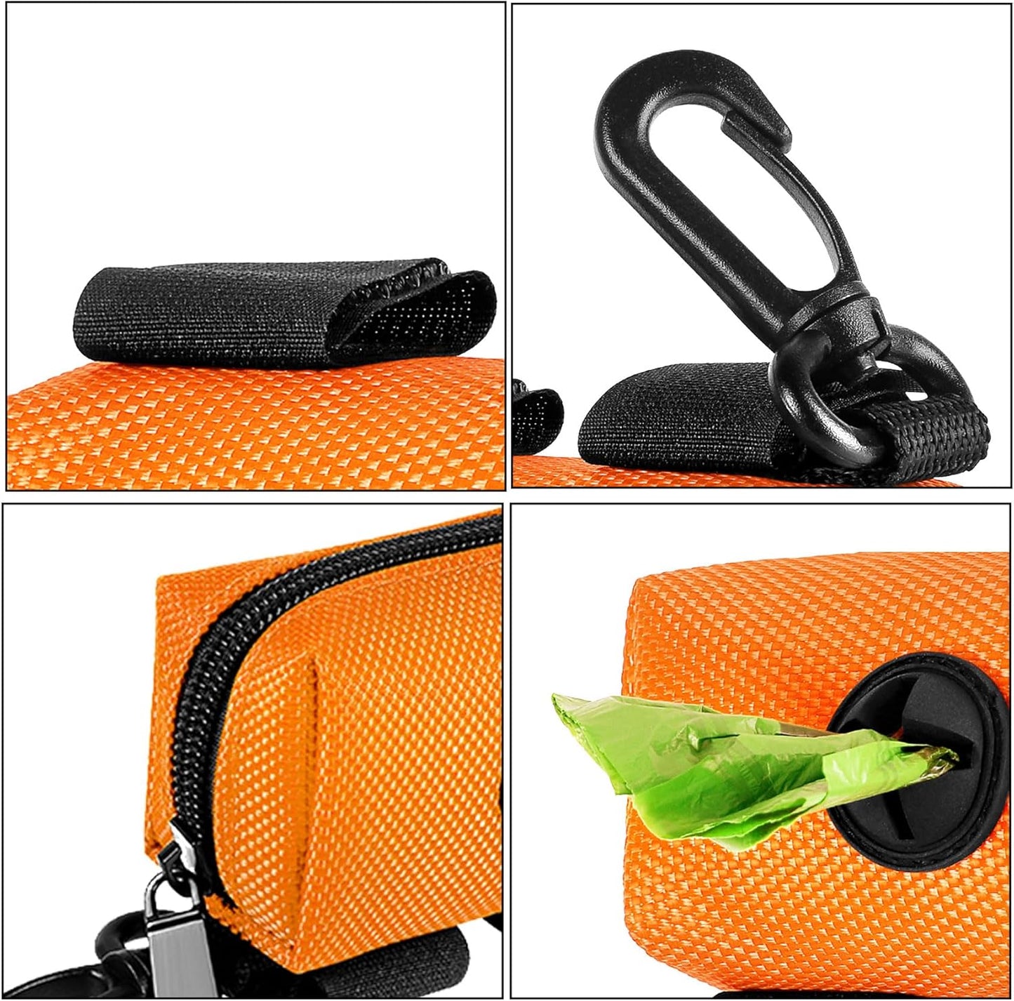 Dog Waste Bag Dispenser Pet Poop Bags Holder for Doggie Waste Bags Dispensers Soft Fabric Zipper Small Doggy Puppy Pouch for Leash Accessory Attachment with Carrier,2PC Orange