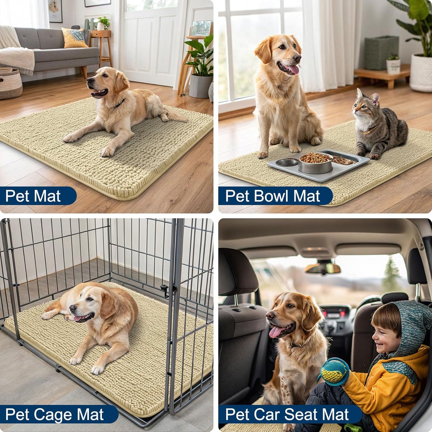 Smiry Dog Door Mat for Muddy Paws 24x16, Absorbs Moisture and Dirt Doormat, Non-Slip Washable Quick Dry Chenille Front Door Mat Indoor Entrance, Entryway Carpet for Inside Floor, Cream White