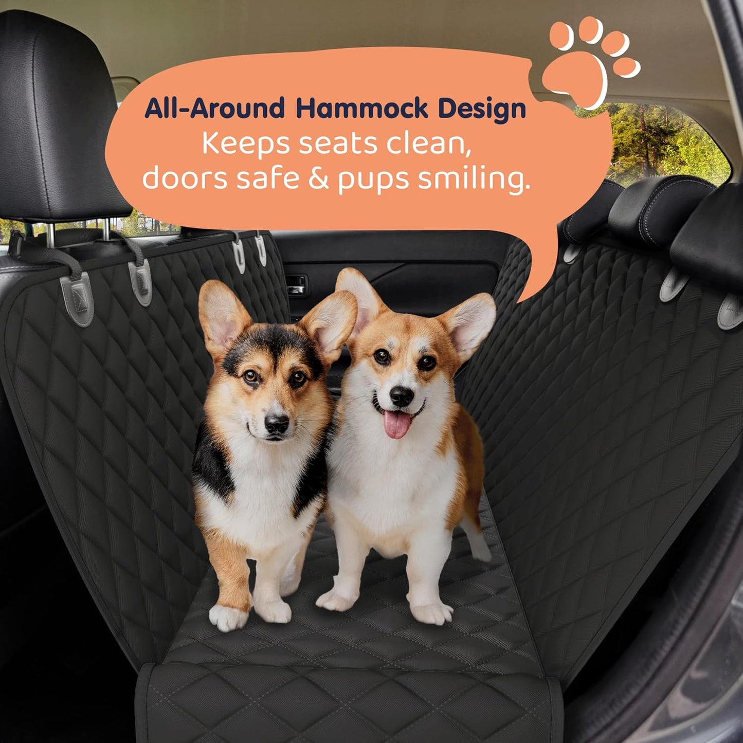 Dog Car Seat Cover for Back Seat, Waterproof Hammock for Car, SUV & Truck, Non-Slip Backseat Cover for Dogs, Heavy-Duty Dog Hammock Style Seat Protector Pets, Easy to Install & Clean