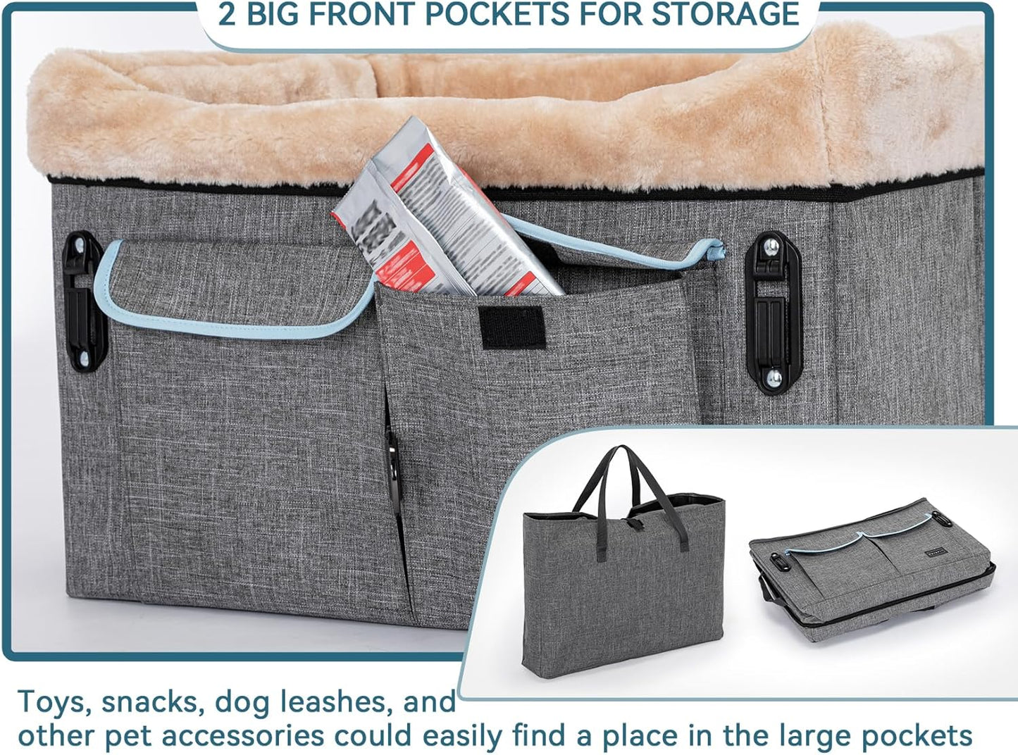 Petsfit Dog Car Seat Medium Sized Dog or 2 Small Dogs with Patent Buckles, Washable Pad, Dog Booster Car Seat for Dogs Up to 45 lbs (Medium, Light Grey)