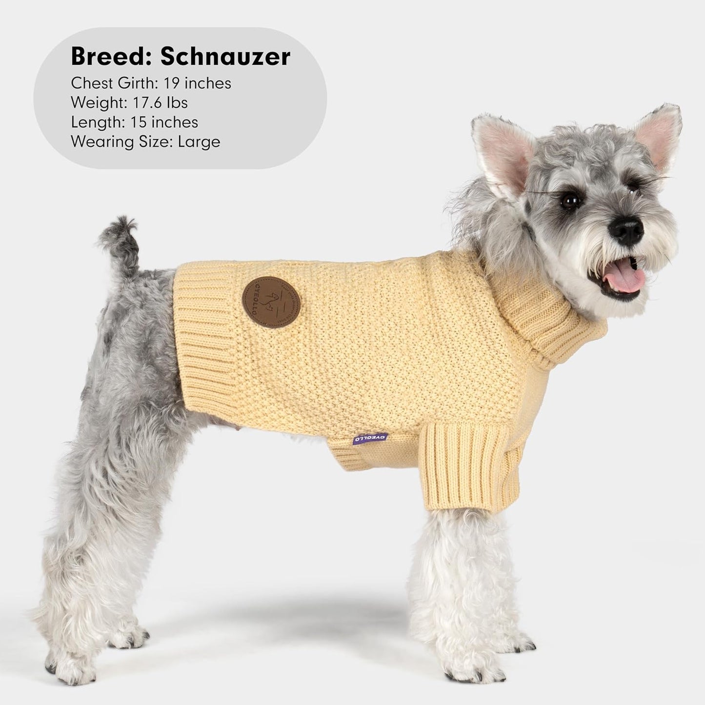 cyeollo Dog Sweater Turtleneck Knitted Sweaters with Leash Hole Winter Dog Clothes Sweaters for Small Dogs, Beige XL