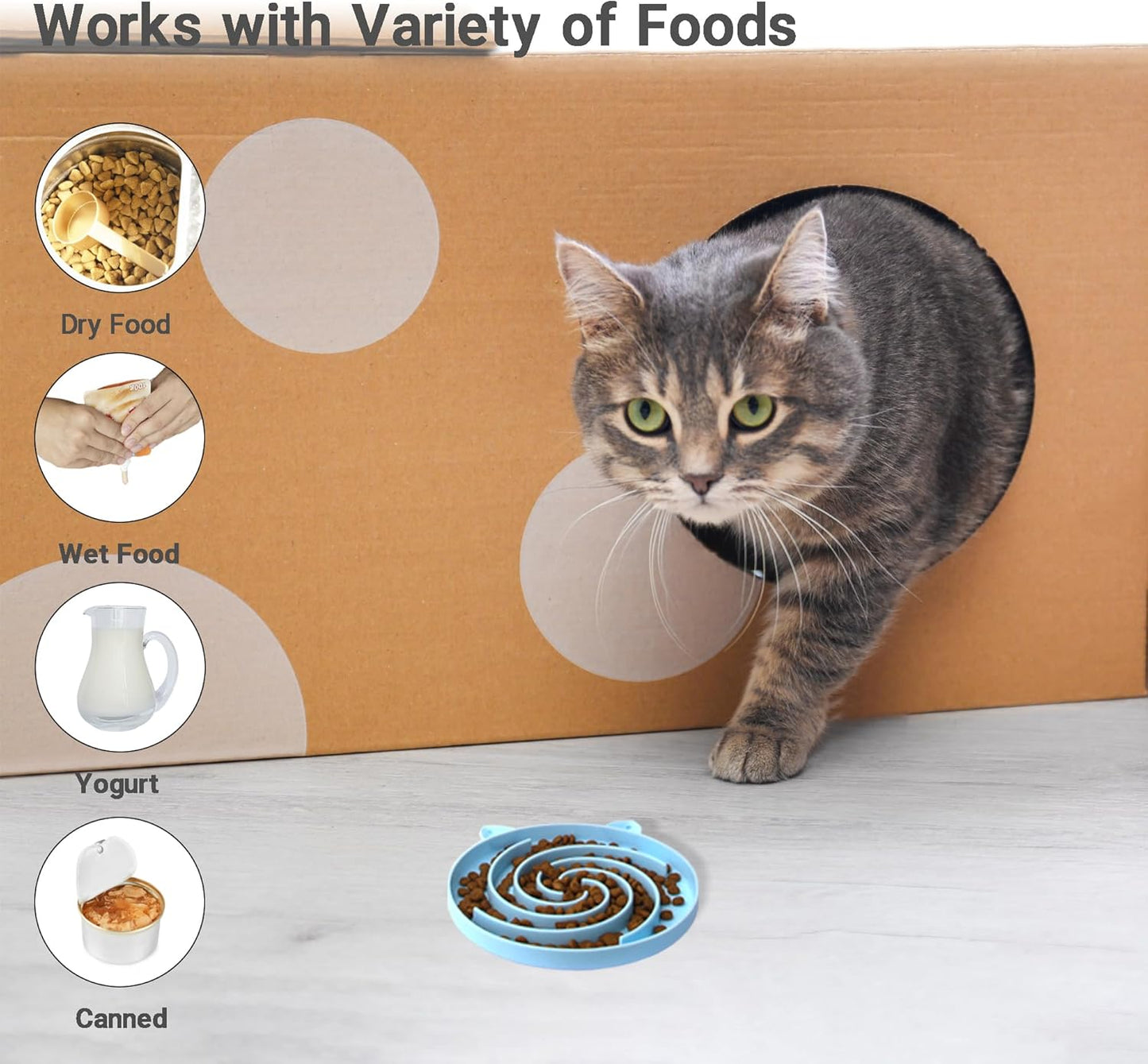 Slow Feeder Cat Bowl, Easy to Clean Silicone Bowl, Ideal for Dry and Wet Food (Green and Blue)