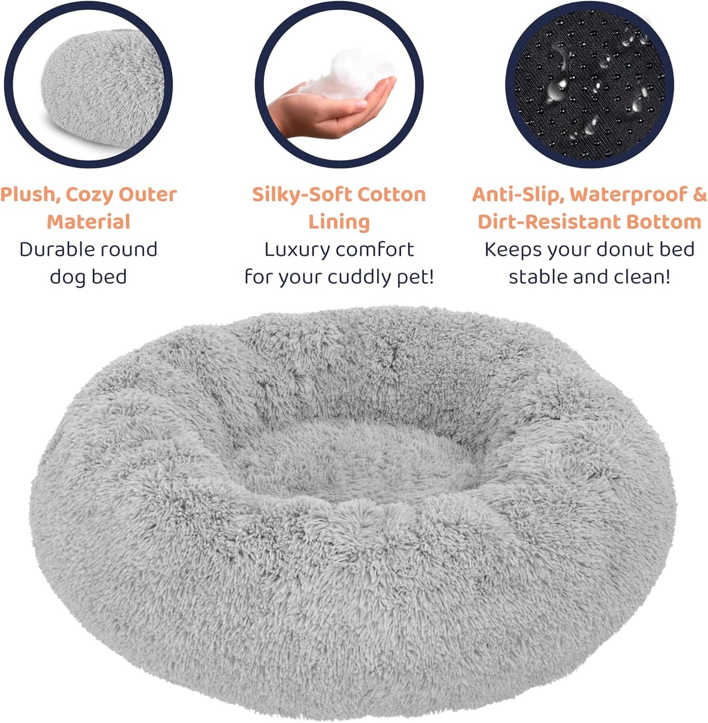 Donut Dog Bed - Premium Comfort for Anxiety Relief - Fluffy & Calming Design with Ultra-Plush Support | Cozy Round Dog Bed with Super Soft Circle Style (Size S Grey)