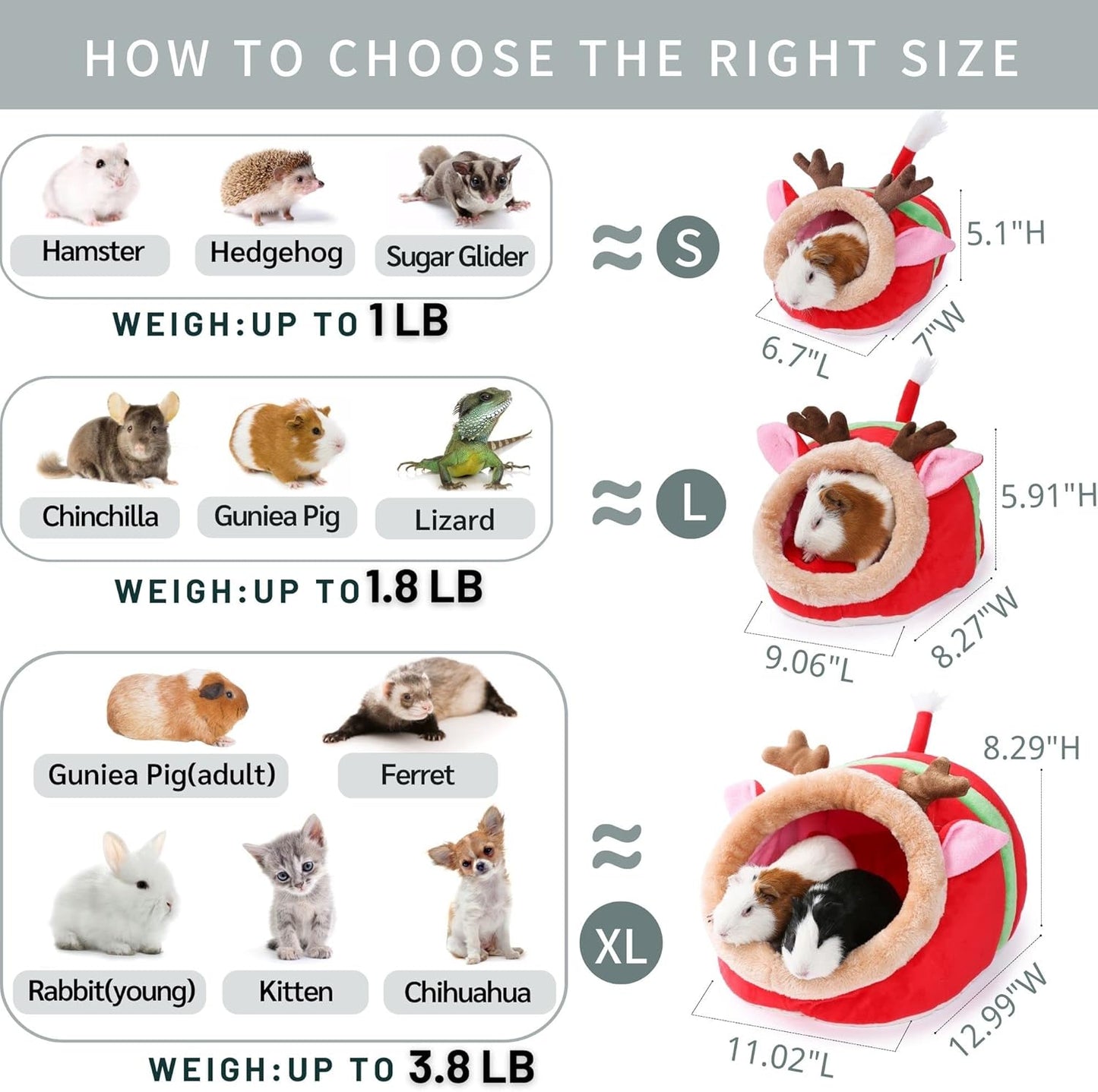JanYoo Small Pet Gerbil Hedgehog Guinea Pig Bed Accessories Cage Toys Bearded Dragon House Hamster Supplies Habitat Ferret Rat for Christmas (XL, Reindeer)