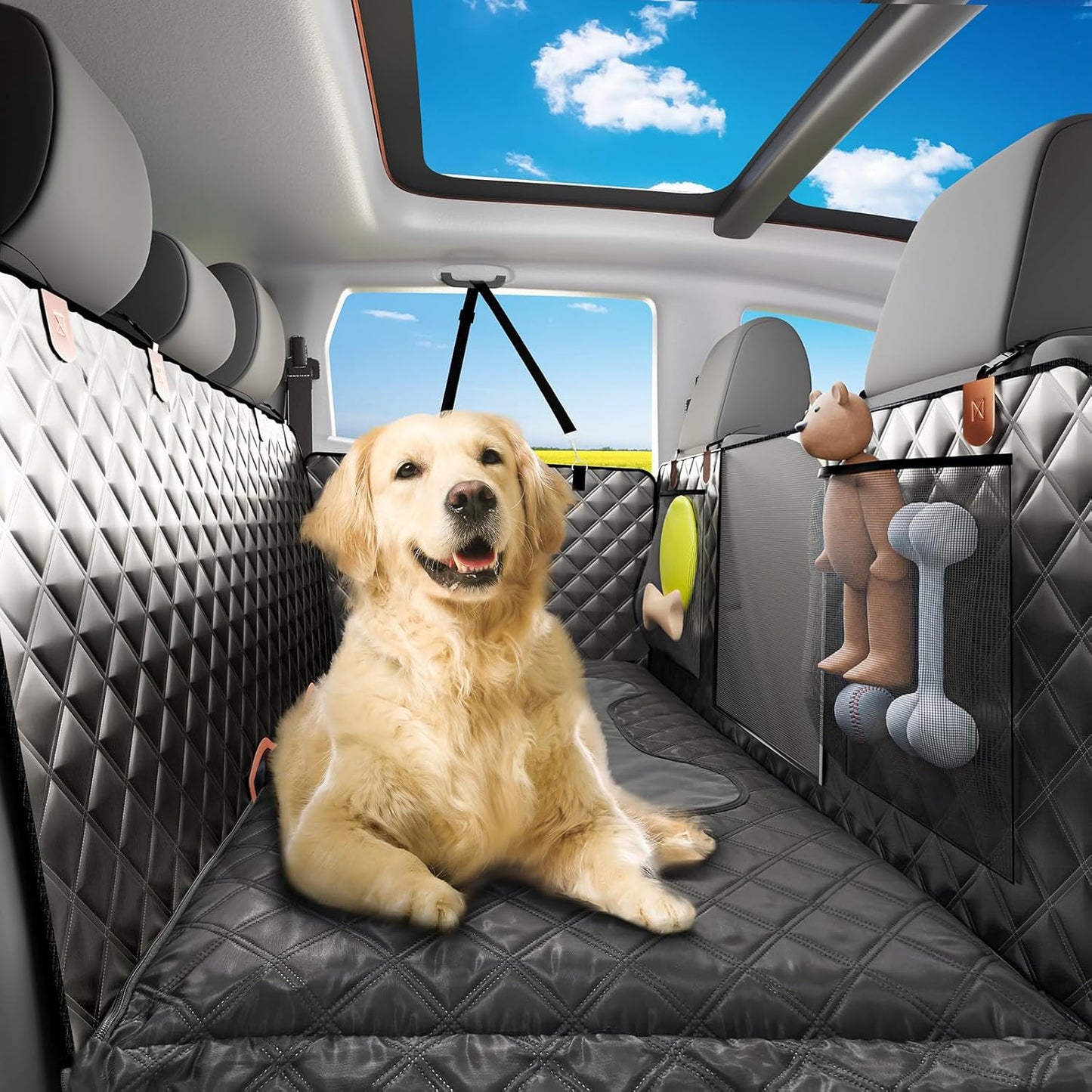 Car Back Seat Pet Cover for Dogs Back Seats Protector, Soft Inflatable Cushion Backseat Extender Comfortable Dog Hammock, Waterproof Dog Bed Rear Travel Accessories for Car,SUV,Truck