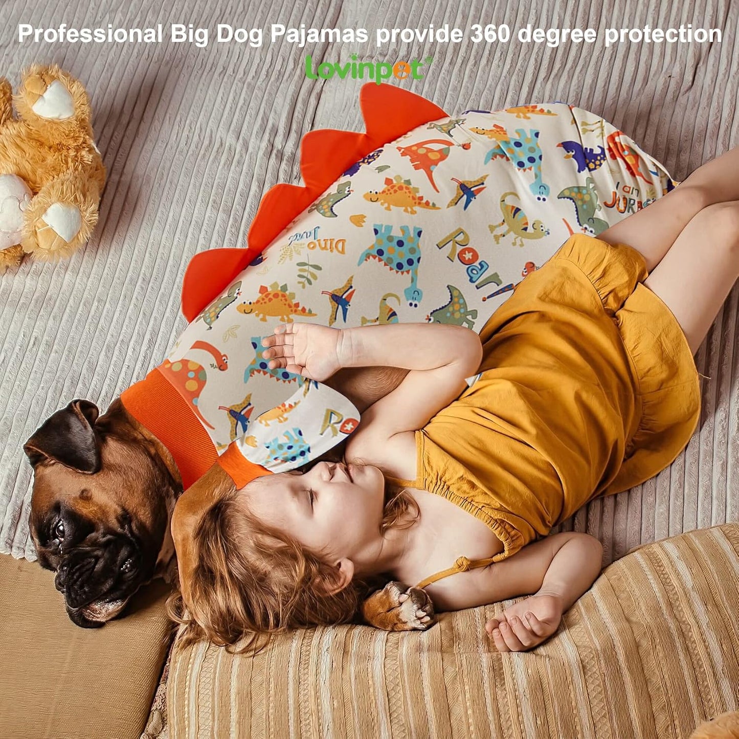 LovinPet Dog Pjs Large Breed, Anti Licking, Recovery Wear, Lightweight Jurassic Knit, UV for Medium Dogs/Medium