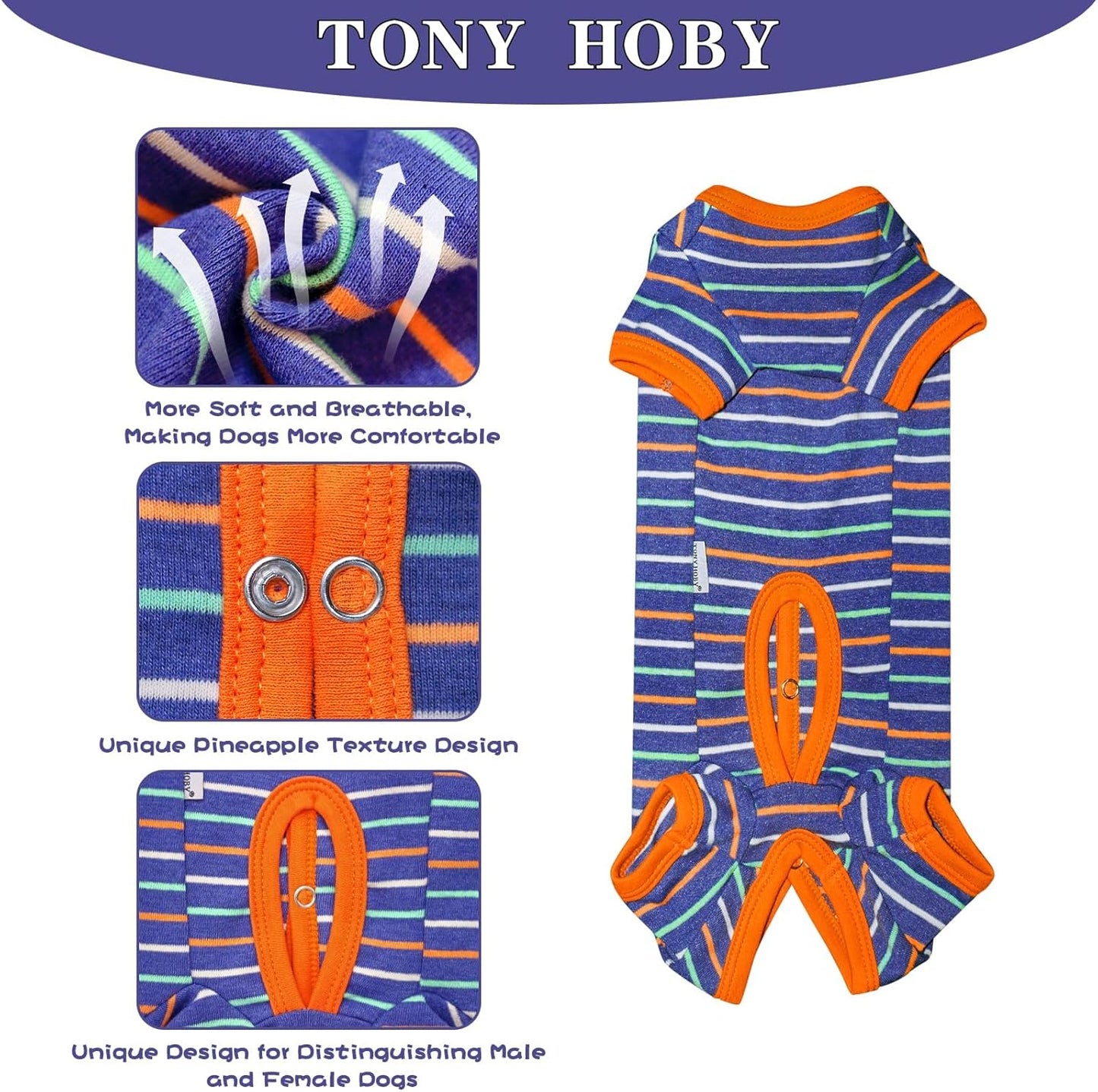 TONY HOBY Dog Pajamas, Male Dog Warm Pajamas with Thermal, Dogs Jumpsuit Shirt for Small Medium Dogs (Navy Blue, Boy, M)