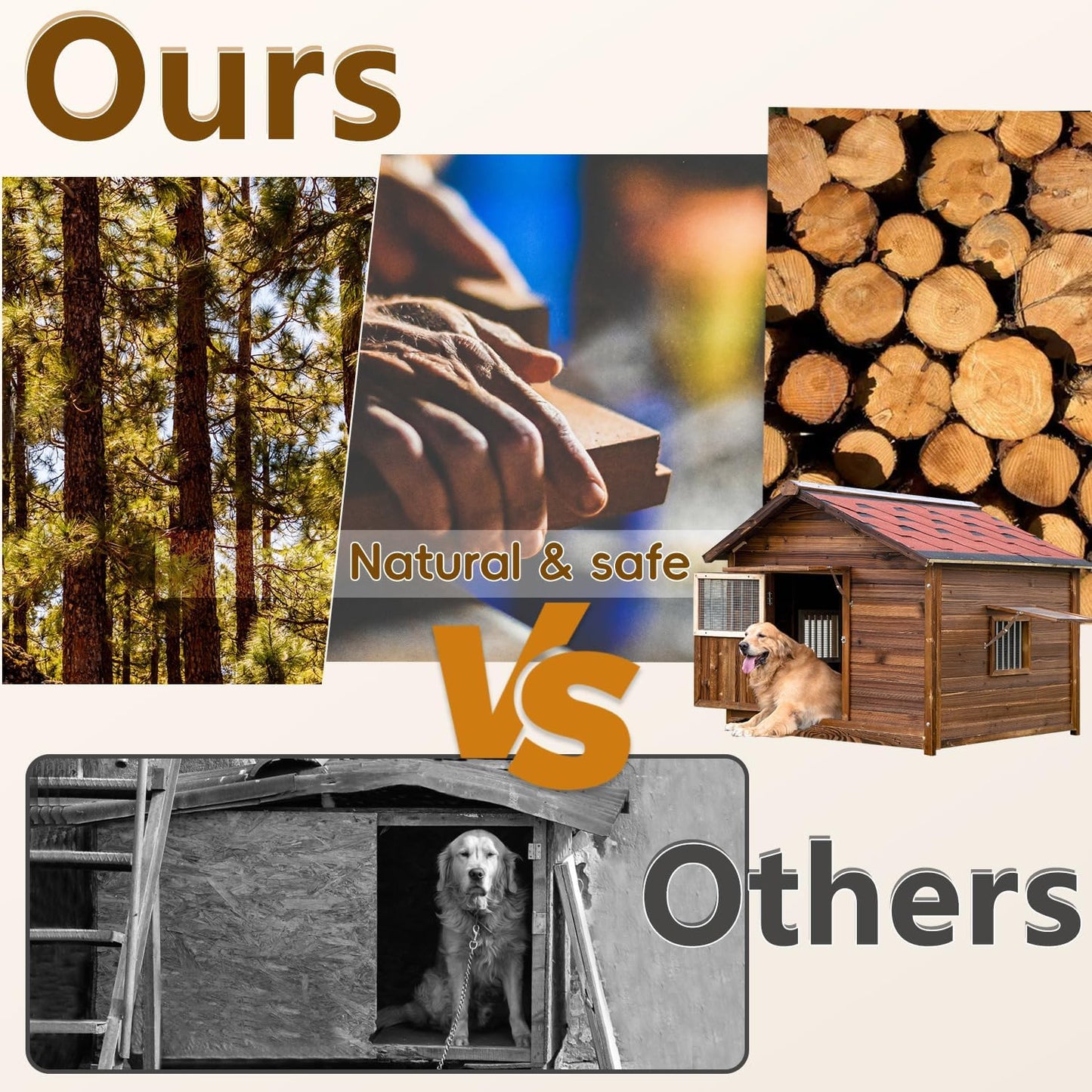 Dog House Outdoor, Solid Pine Wood Dog House with Waterproof Roof, Warm Spacious Pet House, Heavy Duty Animal Shelter for Large Breed Weatherproof, 4XL