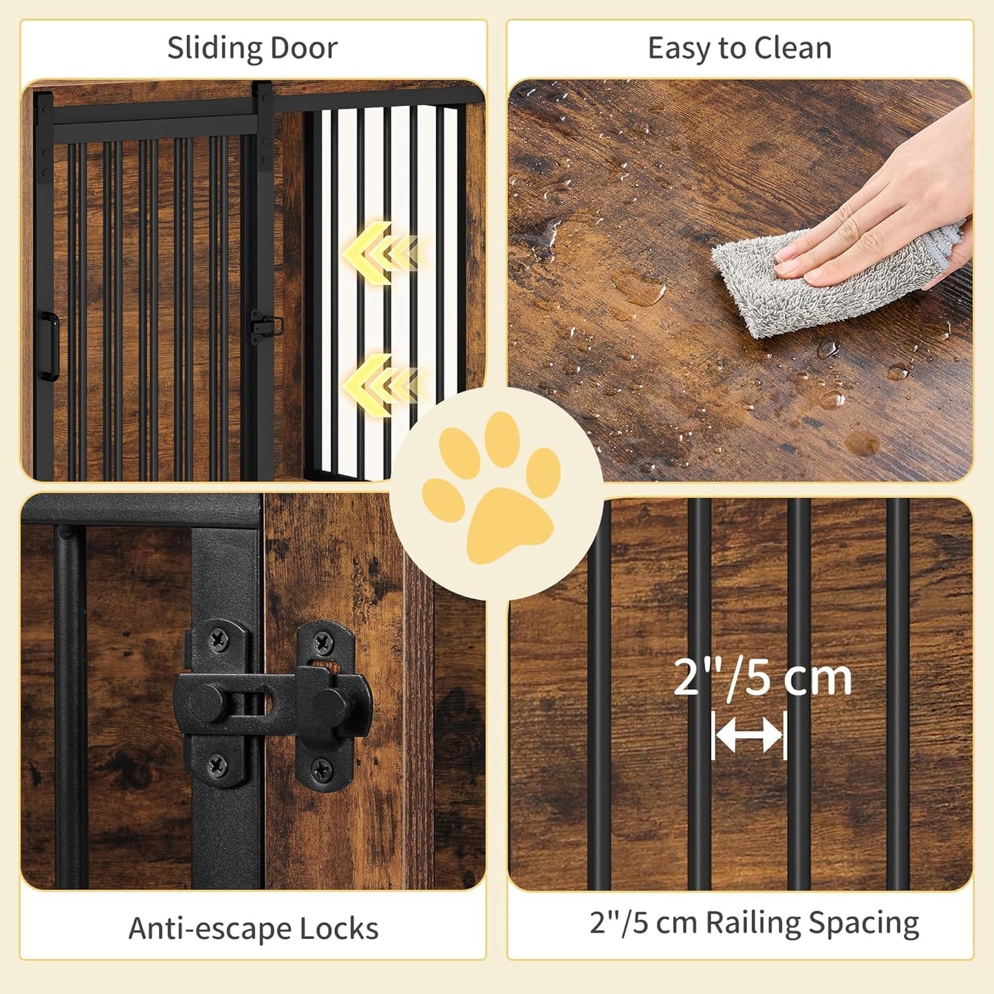 27.2" Dog Crate Furniture with Barn Door, Heavy Duty Dog Kennel Indoor with 2 Doors, Wooden Pet Cage End Table for Small Medium Dogs up to 22 lb, Anti-Chew Anti-Escape, Rustic Brown DFC84301B