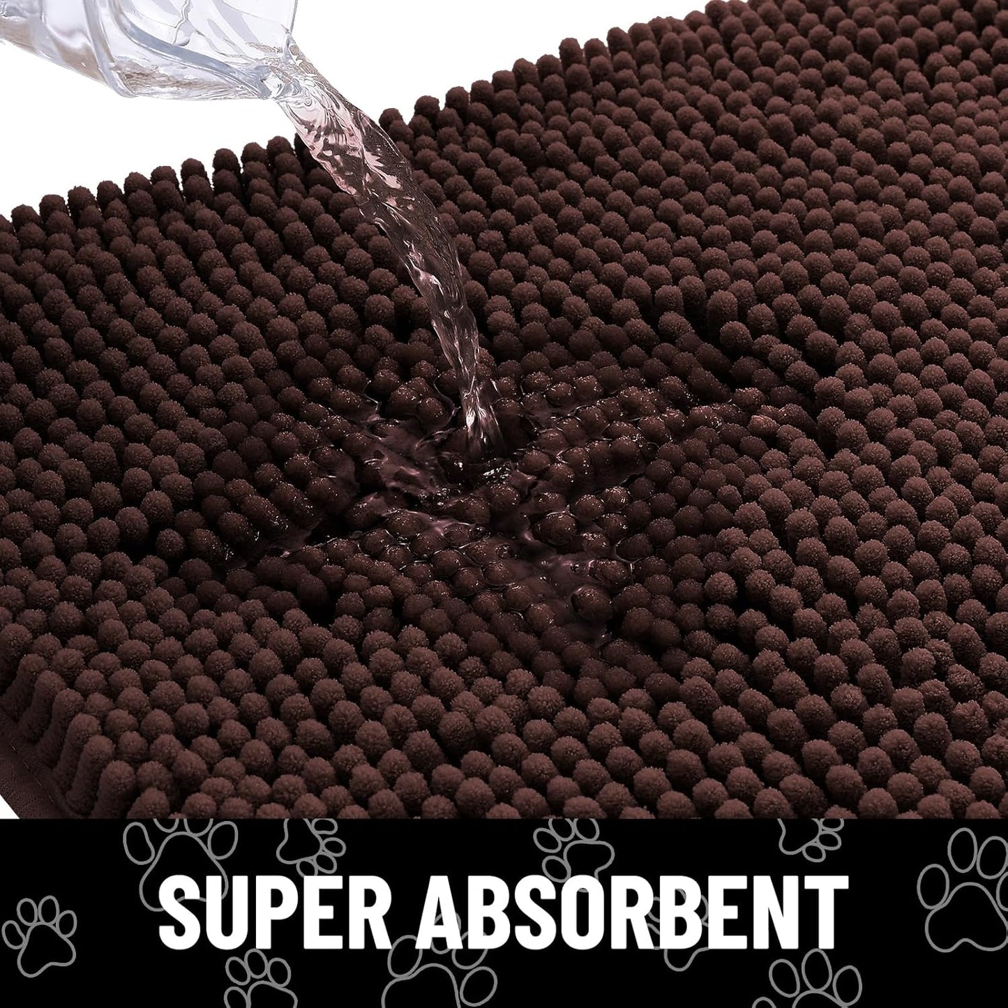 Smiry Dog Door Mat for Muddy Paws, Absorbent Dirt Trapper Non Slip Quick Dry Washable Chenille Mat for Mud Dogs, Entry Rug for Indoor and Outdoor (47x32 Inches, Brown and White)