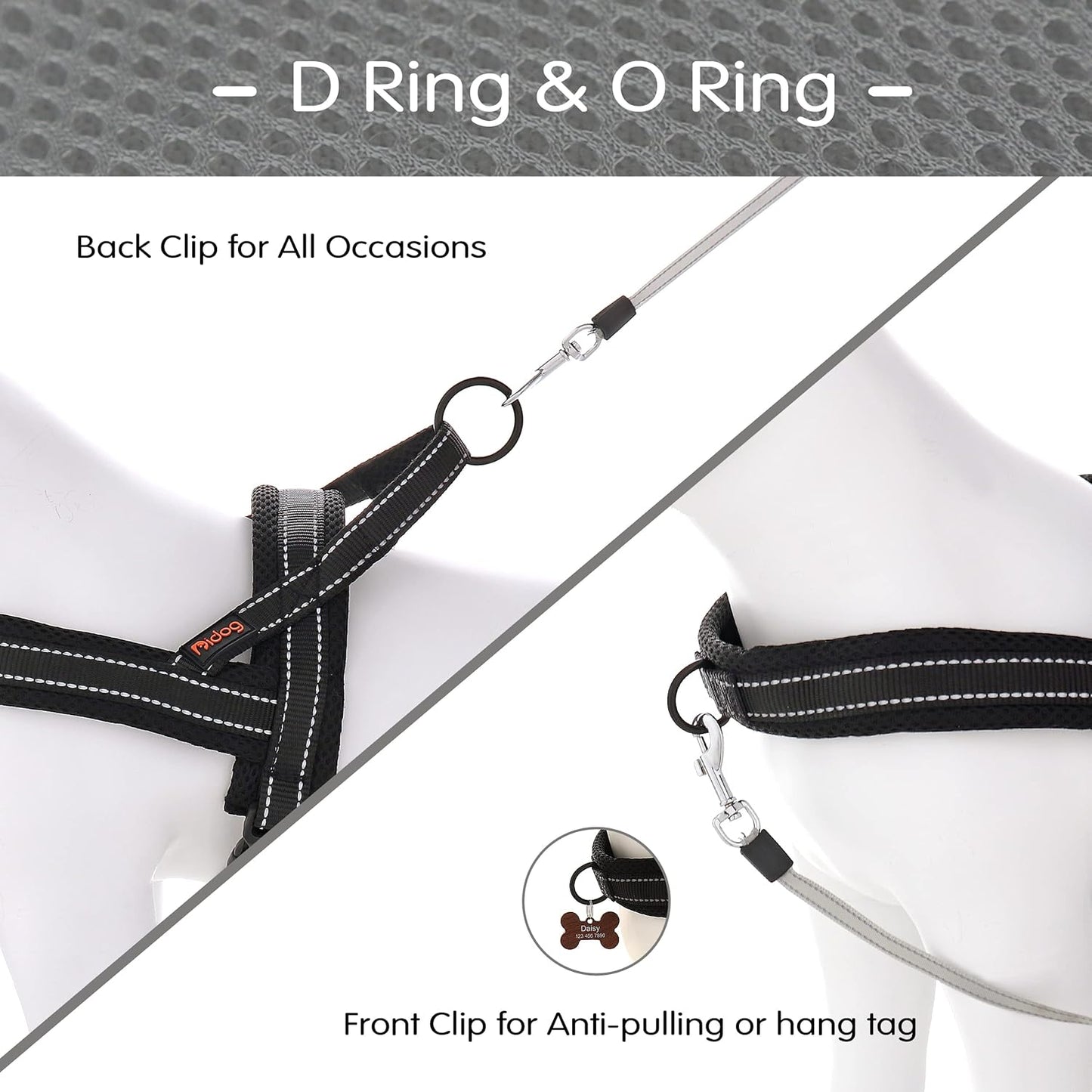 Didog No Pull Dog Harness with Soft Mesh Padded,Reflective & Quick Fit Light Weight Dog Strap Vest Harness,Easy for Walking Training (XS:Chest 15-18", Mesh-Black)