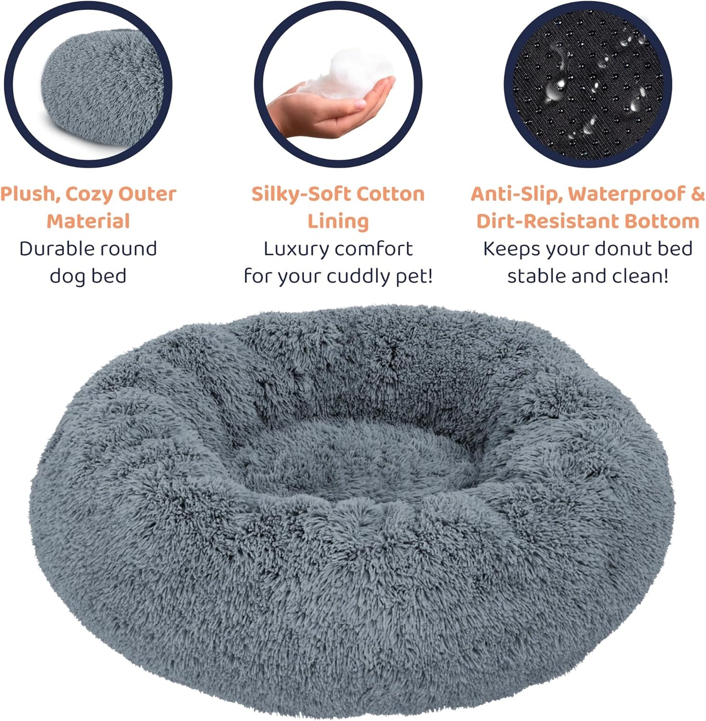 Donut Dog Bed - Premium Comfort for Anxiety Relief - Fluffy & Calming Design with Ultra-Plush Support | Cozy Round Dog Bed with Super Soft Circle Style (Size L Dark Grey)