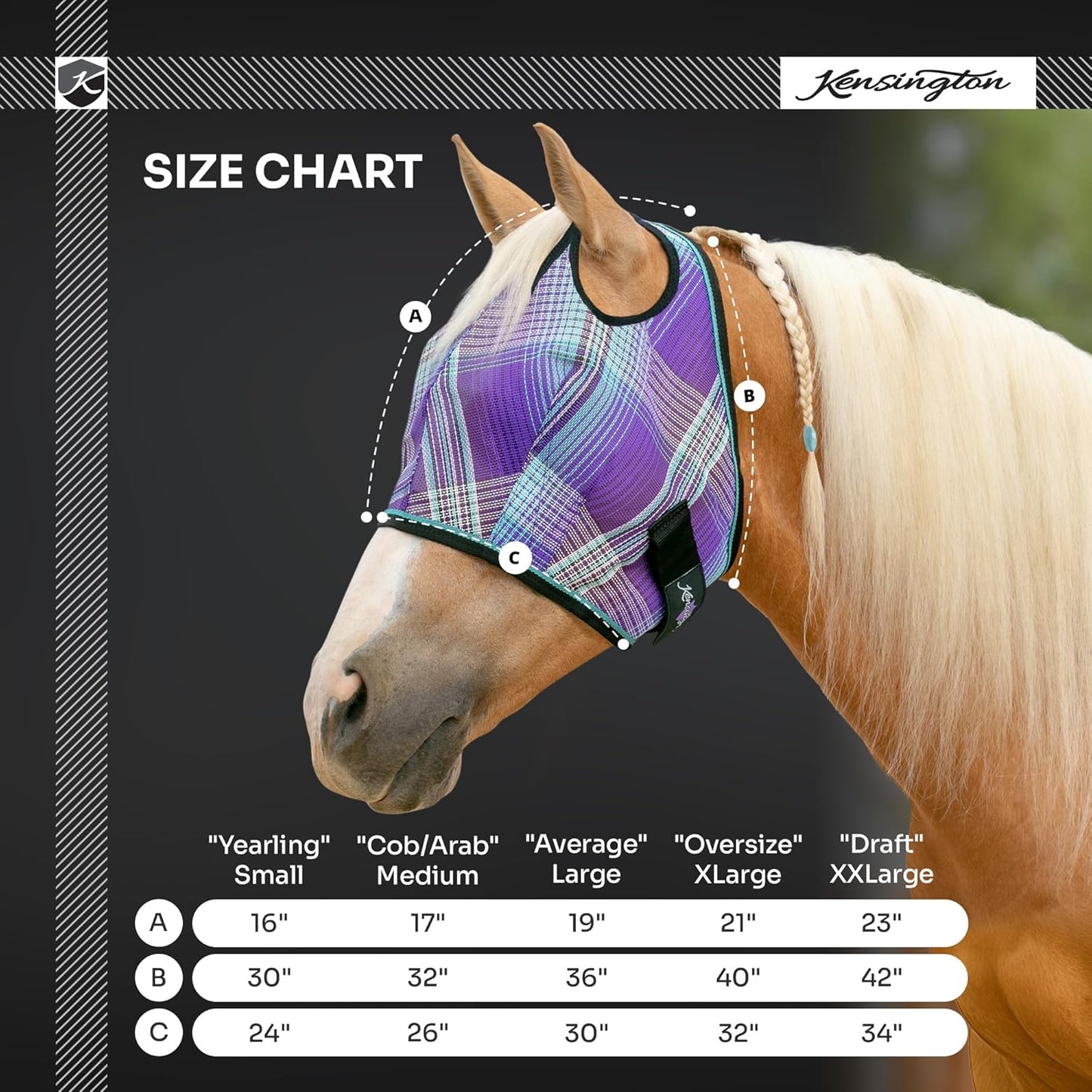 Kensington UV Horse Fly Mask with Web Trim - Protective Mask with Dual Ear Opening & Forelock Freedom - Small, Atlantis