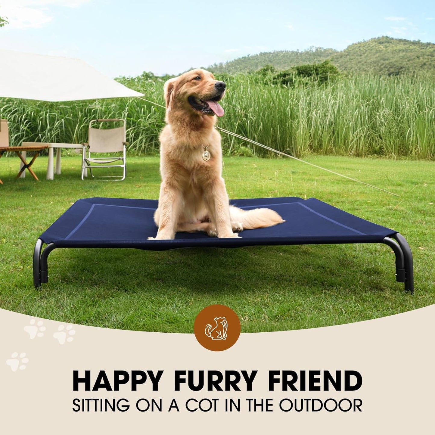 Elevated Dog Bed, Raised Outdoor Dog Bed for Large Sized Dogs, Portable Cooling Pet Cot with Breathable & Washable Mesh, Indoor & Outdoor Pet Hammock with Skid-Resistant Feet.