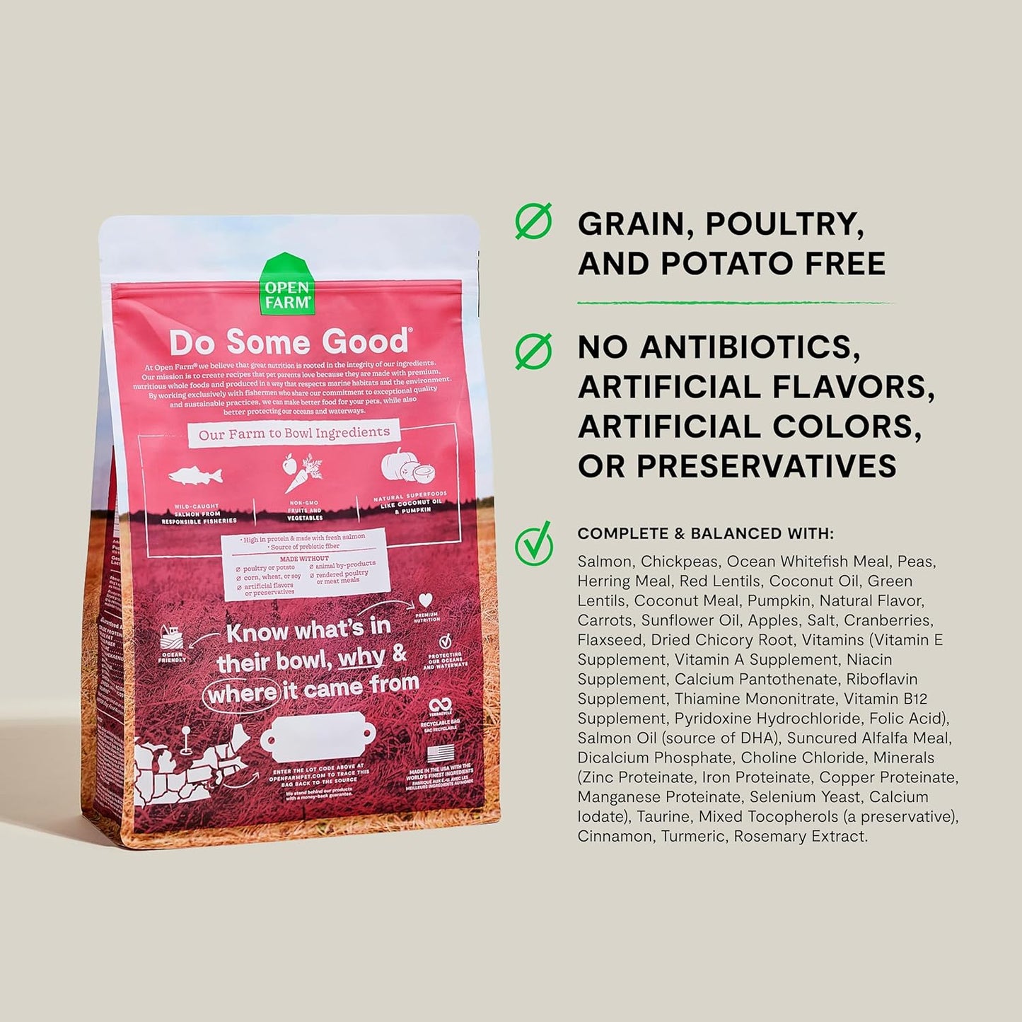 Open Farm, Grain-Free Dry Dog Food, Complete & Balanced Kibble, Sustainably & Ethically Sourced Ingredients, Non-GMO Veggies & Superfoods to Support Overall Health, Wild-Caught Salmon Recipe, 11lb Bag