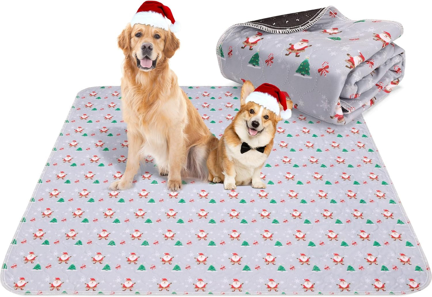Aitmexcn Christmas Washable Pee Pad for Dogs, 2PCS 48x48in Xmas Super Absorbent Reusable Puppy Pads Pet Training Pads, Waterproof mats for Playpen, Crate, Whelping Box, Potty Training