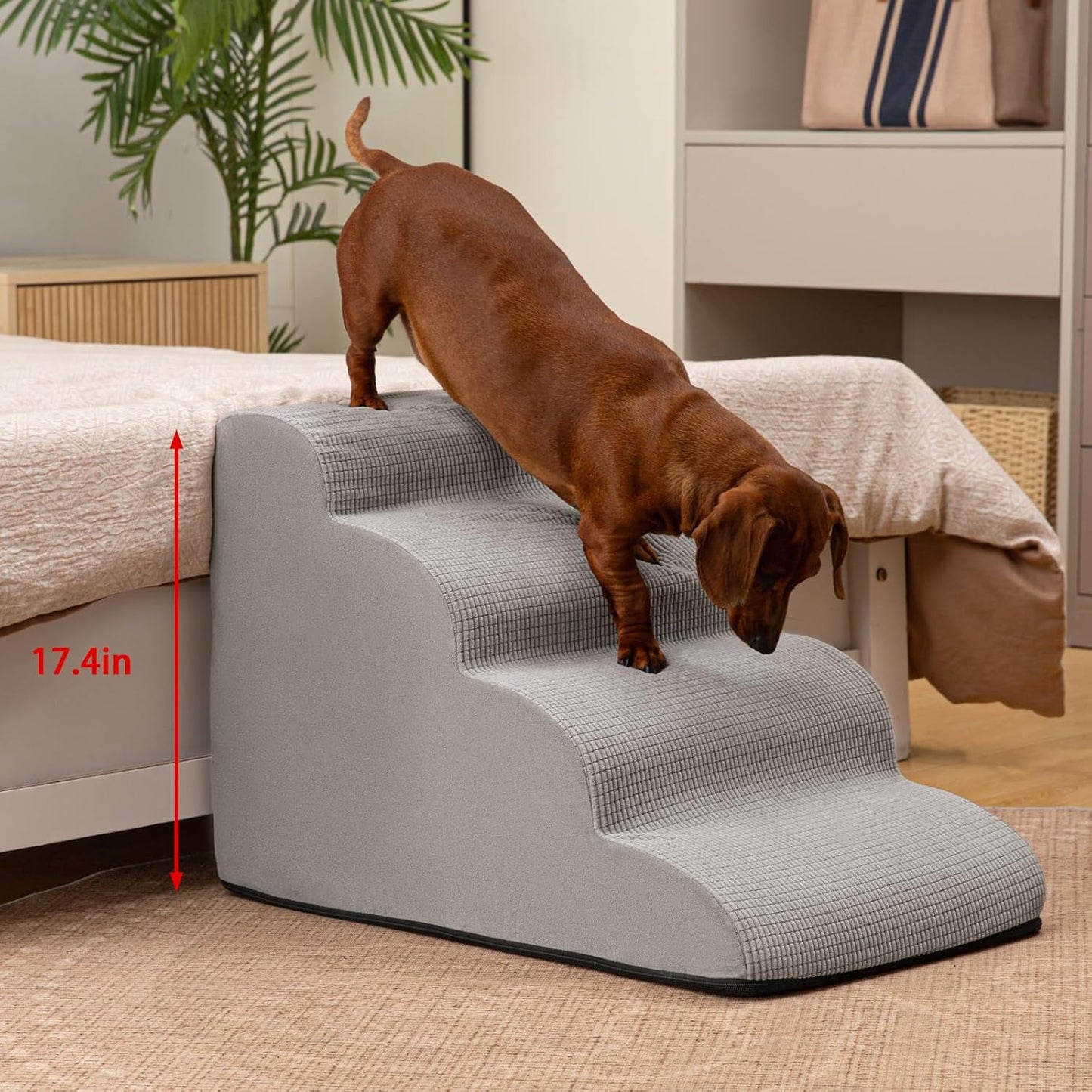 5-Step Dog Stairs and Ramp for High Bed, Non-Slip Sturdy Pet Steps for Small Dogs and Cats,22.2" H,Light Grey