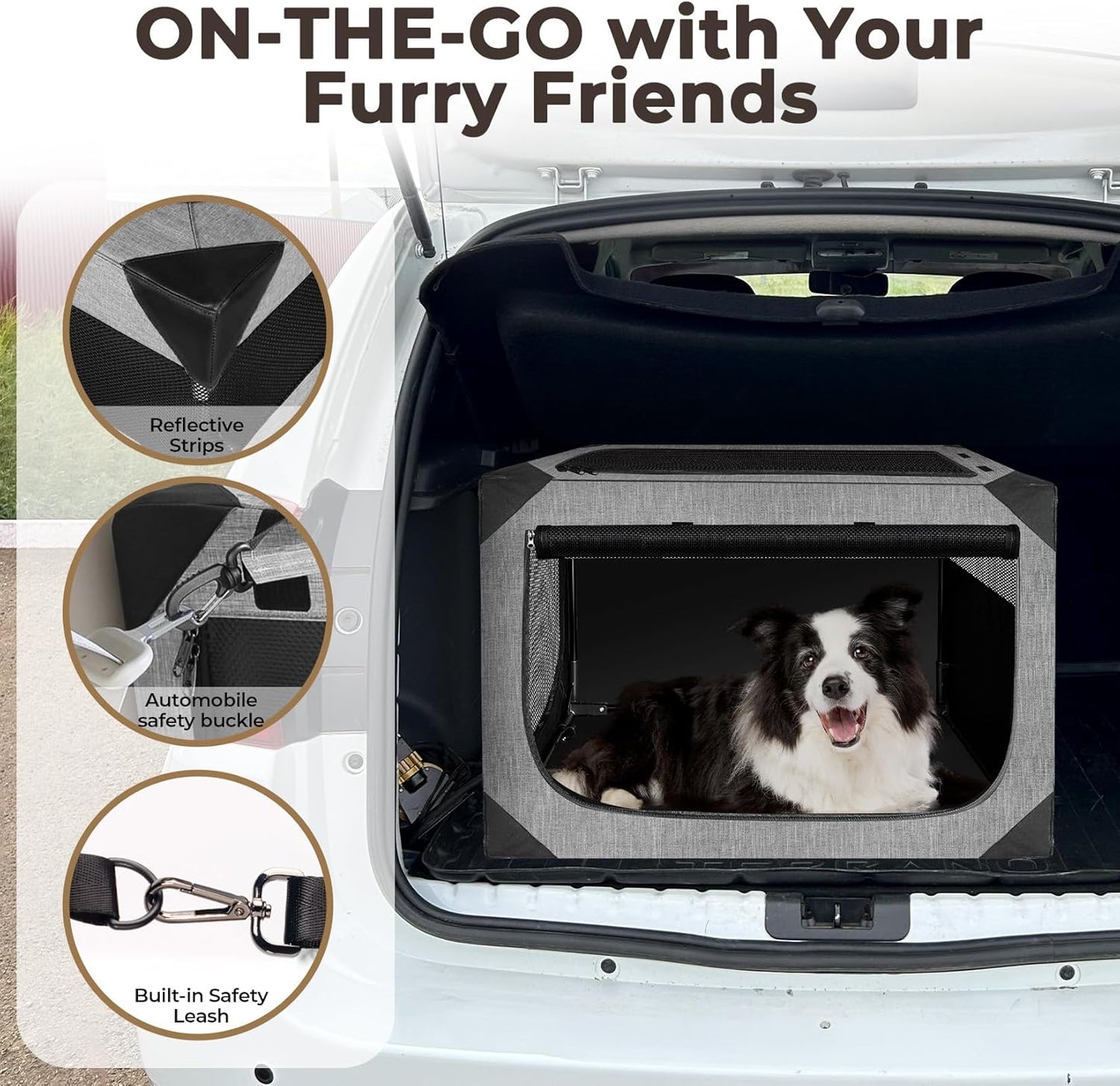 Dog Crate, Collapsible Soft Travel Crate for Large Dogs (3 Year Warranty), Indoor & Outdoor Portable Pet Kennel with Chew-Proof Mesh Window (Dark Gray, 30" L x 21" W x 21" H)