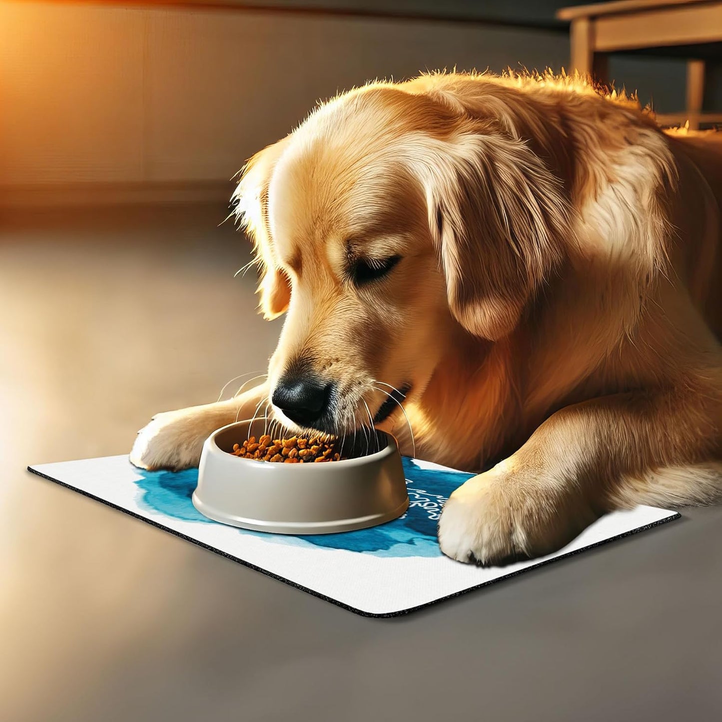 Lunarable Aquarium Pet Mat for Food and Water, Watercolor Stain Dot with Coral Sea Inspired Design, Non-Slip Rubber Mat for Dogs and Cats, 18" X 12", Pale Blue