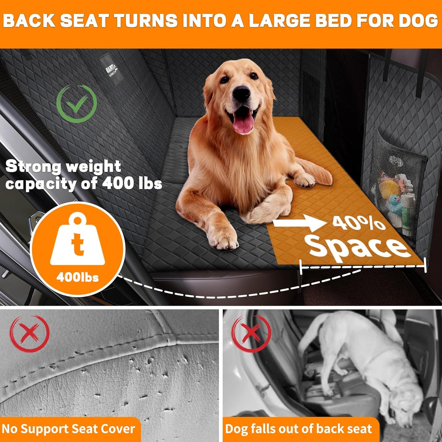 Back Seat Extender for Dogs,Waterproof Dog Car Seat Cover Protector with Mesh Window,Large Space Hammock for Car SUV Truck Dog Travel