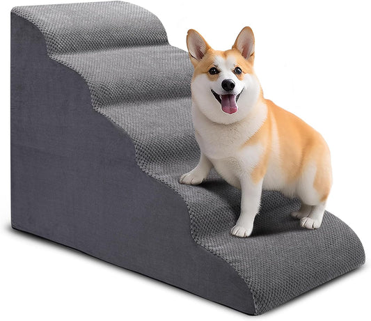 Dog Stairs for Bed, 5 Tier Dog Steps for Couch and High Bed, Non-Slip Pet Stairs, 24" High Sofa Foam Ramp - Best for Small Pets, Older Cats with Joint Pain