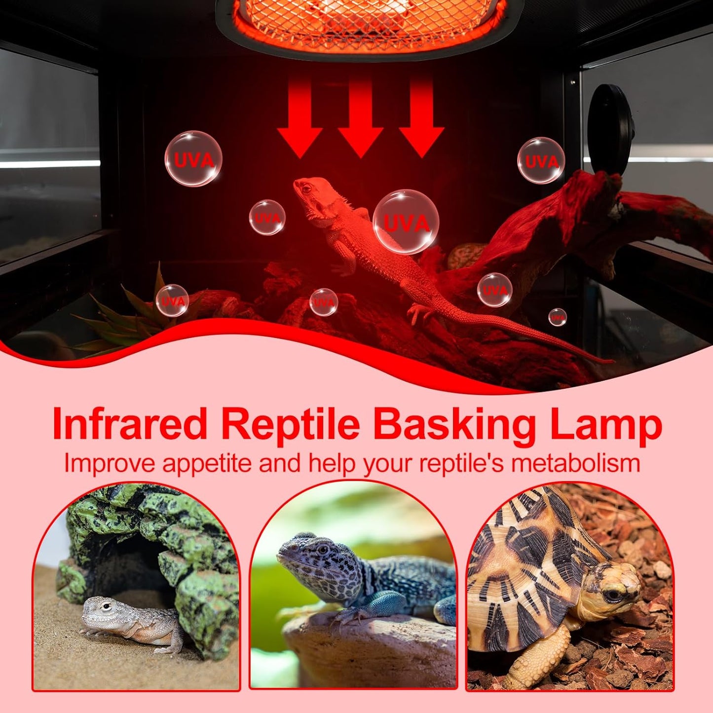 G9 Reptile Infrared Heat Lamp, Terrarium Heating Lamp Fixture with 50W UVA Low Profile Night Red Bulb | Safety Mesh, Tank Hood Basking Spot Light for Bearded Dragons Turtles Lizards Geckos
