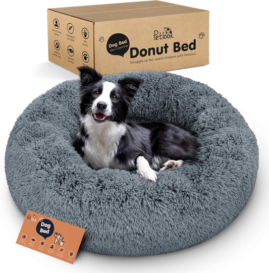 Donut Dog Bed - Premium Comfort for Anxiety Relief - Fluffy & Calming Design with Ultra-Plush Support | Cozy Round Dog Bed with Super Soft Circle Style (Size L Dark Grey)