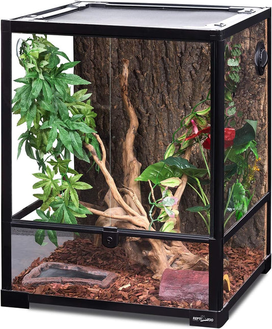 REPTI ZOO Reptile Glass Terrarium, 18" x 18" x 24" Knock-Down Reptile Habitat Tank with Double Hinge Door & Top Screen Ventilation and Side Mesh Ventilation, 30 Gallon Large Reptile Terrarium