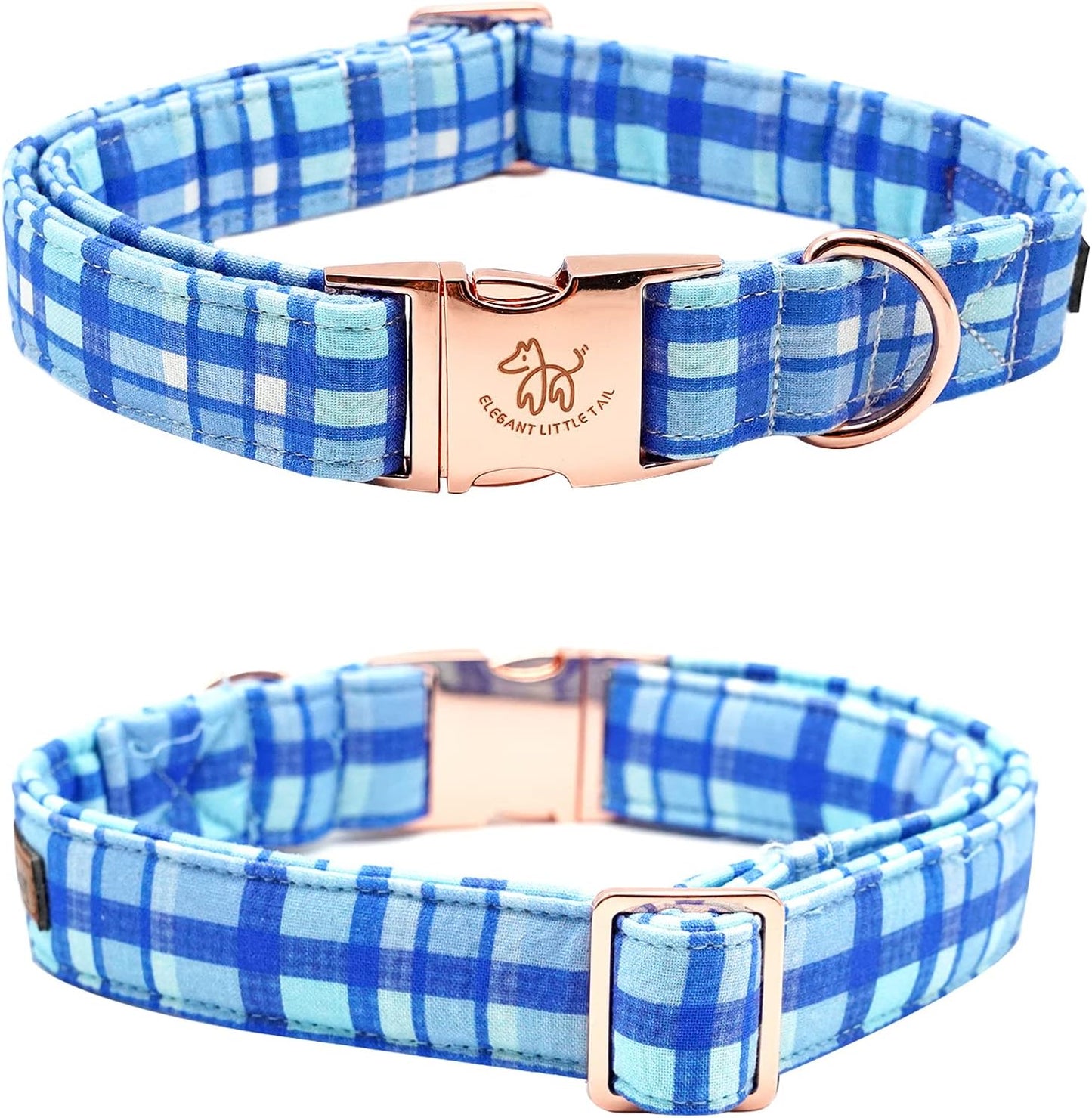 Elegant little tail Dog Collar with Bow - Blue Plaid Boy Dog Collar Cute Bowtie Pet Collar Adjustable Dog Collar for Large Dog