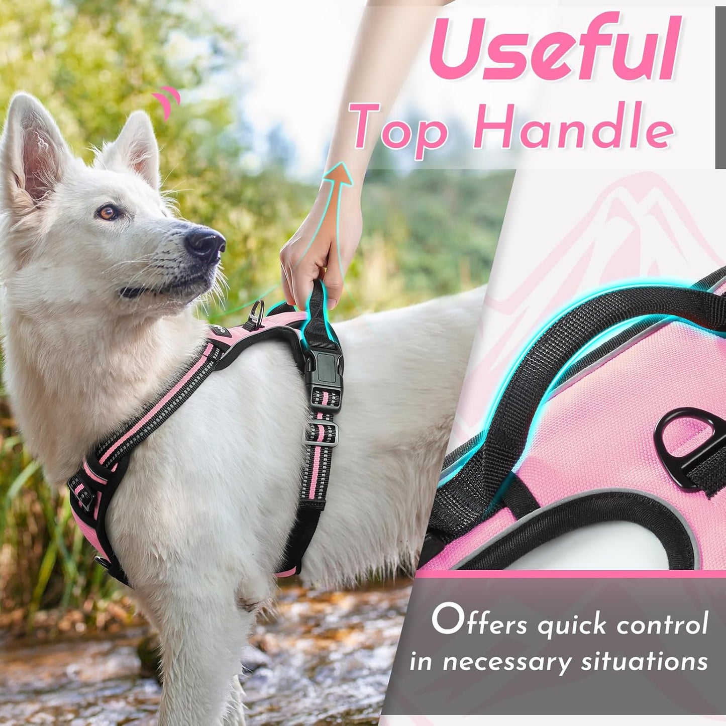 Eagloo Dog Harness Small Sized Dog, No Pull Service Vest with Reflective Strips and Control Handle, Adjustable and Comfortable for Easy Walking, No Choke Pet Harness with 2 Metal Rings, Pink, S