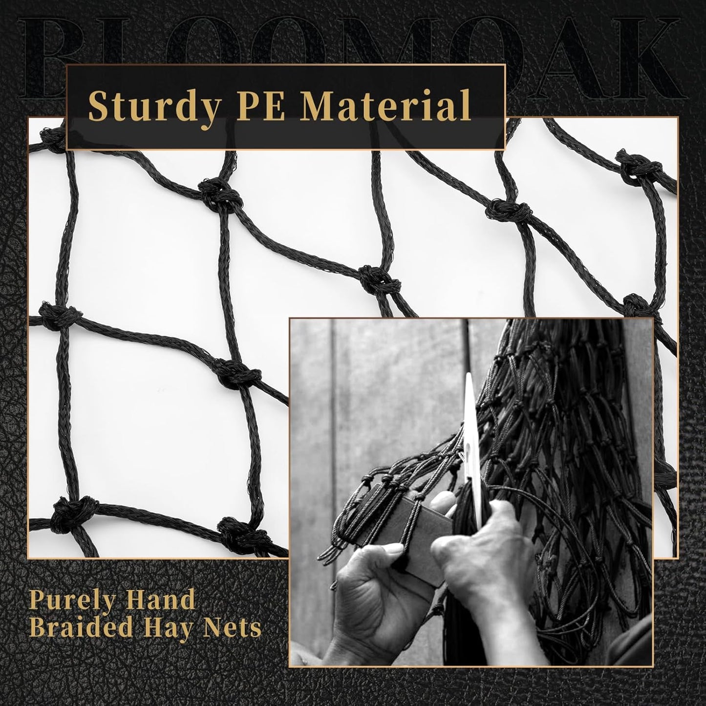 Bloomoak Slow Hay Net Feeder for Horses, Durable Soft Black PE 2String Hay Bales Bags with 2" Hole, Fit 36 * 18 * 18" Square Bale Easily…