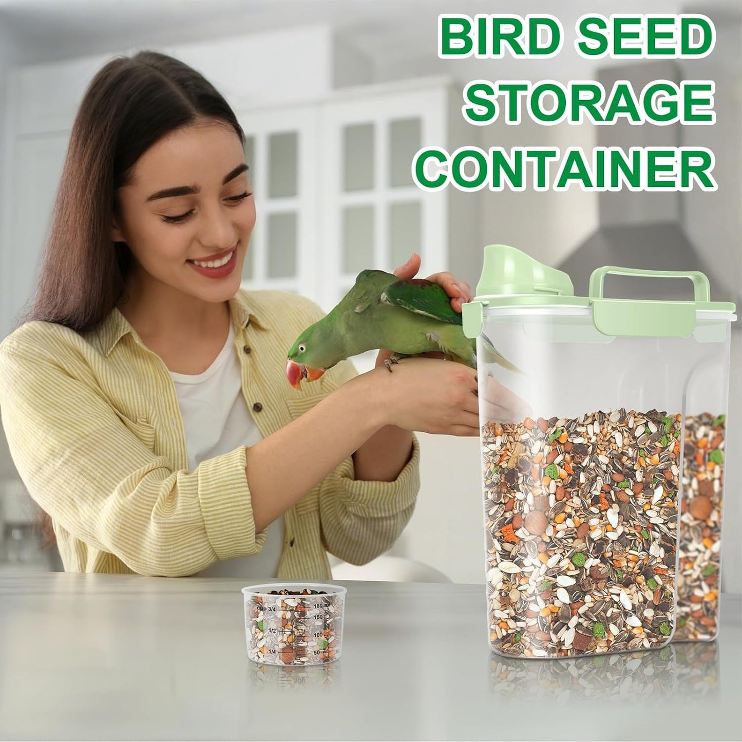 TBMax Cat Dog Food Storage Container 5 to 7 lbs, Secondary Pet Food Storage Beyond a Large Dog Food Bin for Daily Use, Easy-Pouring Bird Seed Dispenser, Travel Kibble Container for Outdoor-Light Green